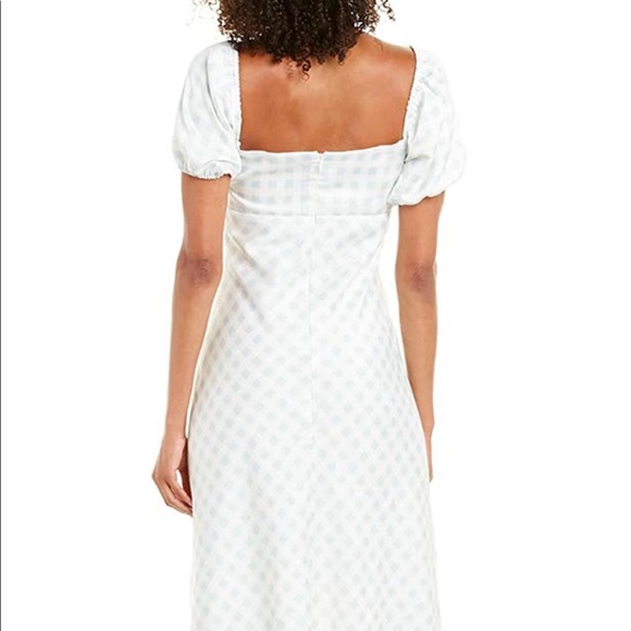 WAYF baby blue/white gingham midi satin dress with statement short sleeve - Picture 3 of 4